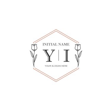 Kişisel ya da Marka İçin YI Minimal Çiçek Monogramı Logosu Koleksiyonu