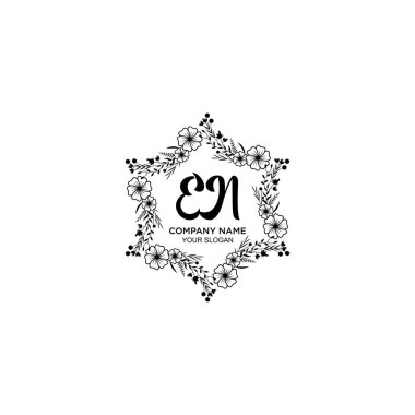 EN harfli Çiçek El Yazısı Monogram Logoları