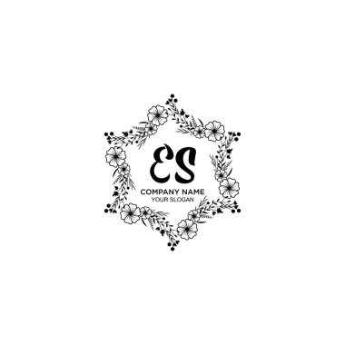ES Baş harfli Çiçek El Yazısı Monogram Logoları
