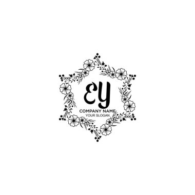 Floral Handwritten Monogram Logos with EY Initials
