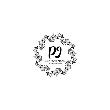 Üzerinde PJ harfleri olan Çiçek El Yazısı Monogram Logoları