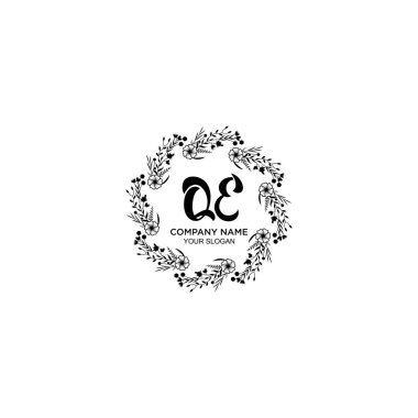QE baş harfli Çiçek El Yazısı Monogram Logoları