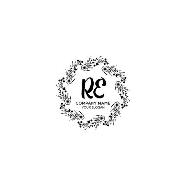 RE Baş harfli Çiçek El Yazısı Monogram Logoları