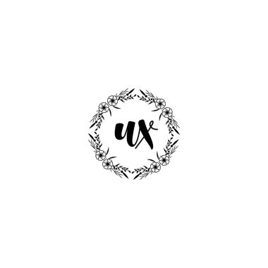 UX Baş harfli Çiçek El Yazısı Monogram Logoları