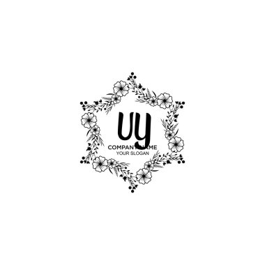UY harfli Çiçek El Yazısı Monogram Logoları