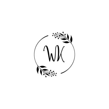 Minimalist Botanik Monogram WK Logo Tasarım Koleksiyonu
