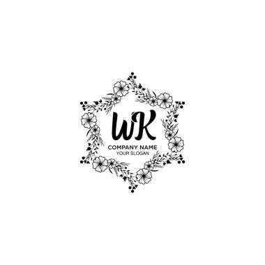 WK Baş harfli Çiçek El Yazısı Logoları