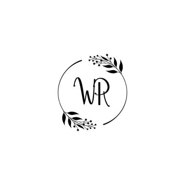 Minimalist Botanik Monogram WR Logo Tasarım Koleksiyonu