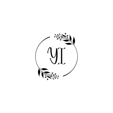 Minimalist Botanik Monogram YI Logo Tasarım Koleksiyonu