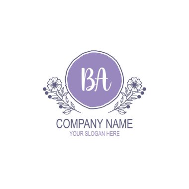 Minimalist El Çizimi BA Çiçek ve El Elementleri ile İlk Logo