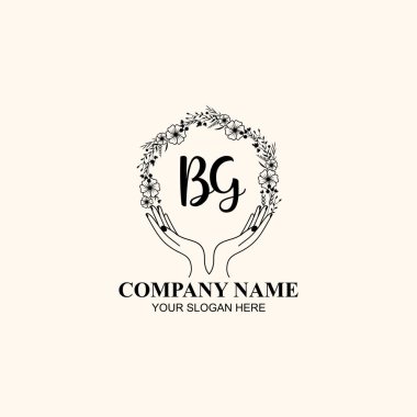 Çiçek El Yazısı Doğa ve El Elementleri ile Baş Logo BG