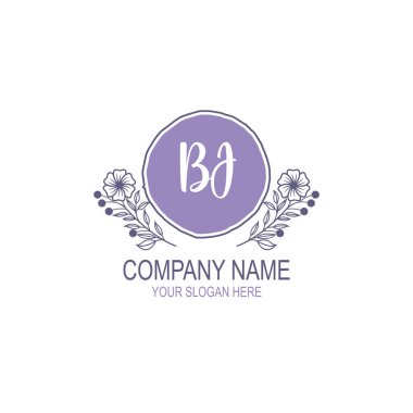 Minimalist El Çizimi BJ Çiçek ve El Elementleri ile İlk Logo