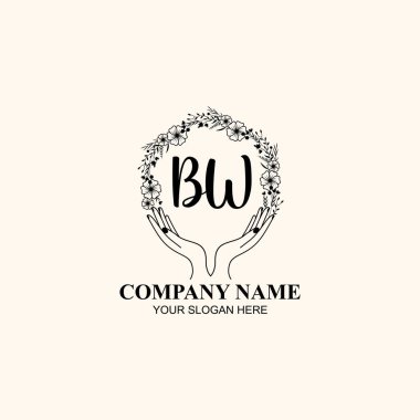 Çiçek El Yazısı Doğa ve El Elementleri ile İlk Logo BW