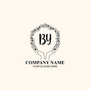 Çiçek El Yazısı Doğa ve El Elementleri ile Baş Logo by