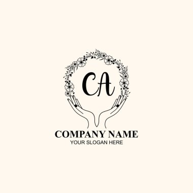 Çiçek El Yazısı İlk Logo CA Doğa ve El Elementleri ile
