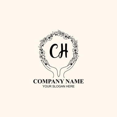 Çiçek El Yazısı Doğal ve El Elementleri ile Baş Logosu CH
