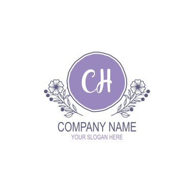 Minimalist El Çizimi CH Çiçek ve El Elementleri ile İlk Logo
