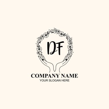 Çiçek El Yazısı Doğa ve El Elementleri ile Baş Logo DF