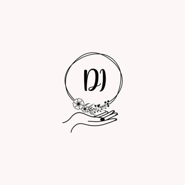 Minimalist El Çizimi DI Çiçek ve El Elementleri ile İlk Logo