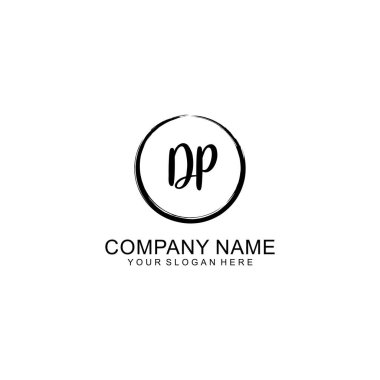 Çember ve Tüy Elementleri ile el yazısıyla yazılmış DP İlk Logosu