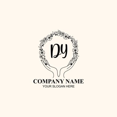 Çiçek El Yazısı Doğa ve El Elementleri ile Baş Logosu DY
