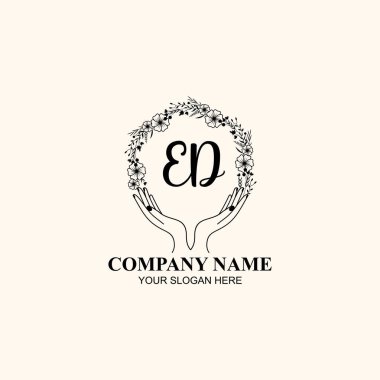 Çiçek El Yazısı Doğa ve El Elementleri ile İlk Logo ED