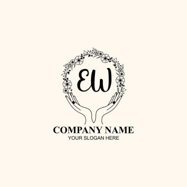 Çiçek El Yazısı Doğa ve El Elementleri ile Baş Logosu EW