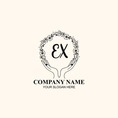 Çiçek El Yazısı Doğa ve El Elementleri ile Baş Logo EX