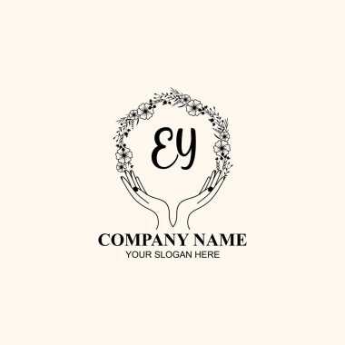 Çiçek El Yazısı Doğa ve El Elementleri ile Baş Logosu.