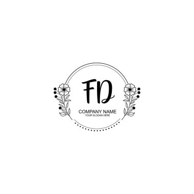 Minimalist El Çizimi FD Çiçek ve El Elementleri ile İlk Logo