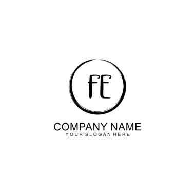 Çember ve Tüy Elementleri ile el yazısıyla FE Başlangıç Logosu