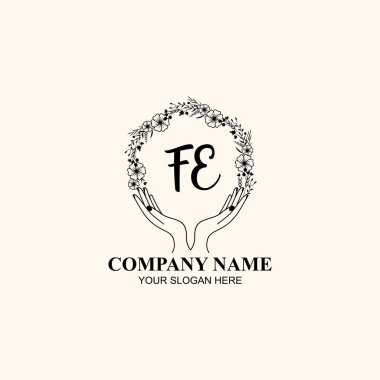 Çiçek El Yazısı Doğa ve El Elementleri ile Başlangıç Logosu FE