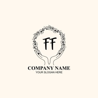 Çiçek El Yazısı Doğa ve El Elementleri ile Başlangıç Logosu FF