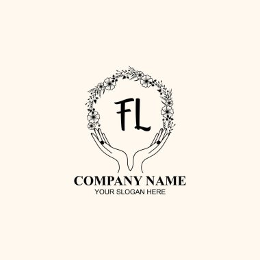 Çiçek El Yazısı Doğa ve El Elementleri ile Baş Logo FL