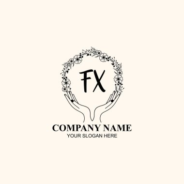 Çiçek El Yazısı Doğa ve El Elementleri ile Baş Logo FX