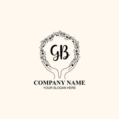 Çiçek El Yazısı Doğa ve El Elementleri ile Baş Logo Gb
