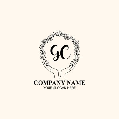 Çiçek El Yazısı Doğa ve El Elementleri ile Baş Logosu GC