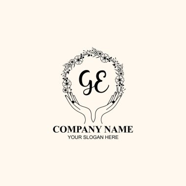 Çiçek El Yazısı Doğa ve El Elementleri ile Baş Logosu GE