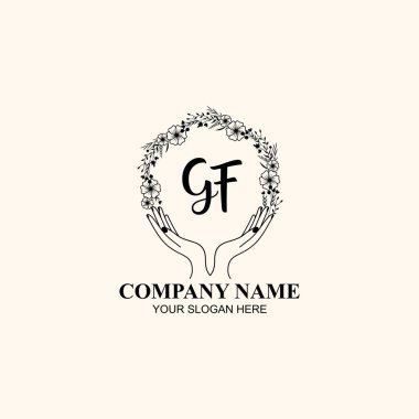 Çiçek El Yazısı Doğa ve El Elementleri ile GF Baş Logosu
