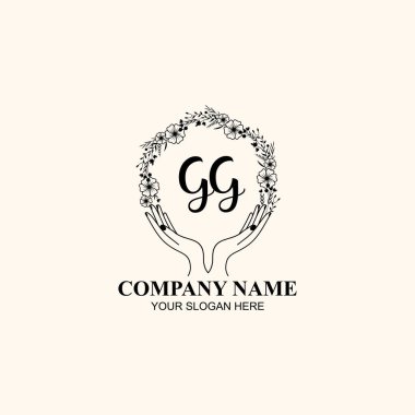 Çiçek El Yazısı Doğa ve El Elementleri ile Baş Logo GG
