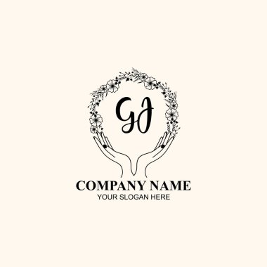 Çiçek El Yazısı Doğa ve El Elementleriyle Baş Logosu GJ