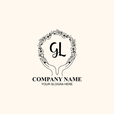 Çiçek El Yazısı Doğa ve El Elementleri ile İlk Logo GL