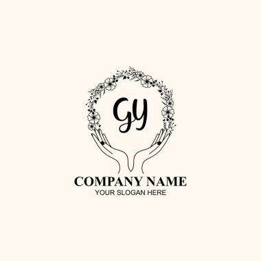 Çiçek El Yazısı Doğa ve El Elementleri ile Baş Logo GY