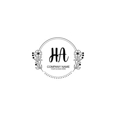 Minimalist El Çizimi HA Çiçek ve El Elementleri ile İlk Logo