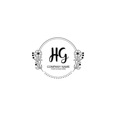 Minimalist El Çizimi HG Çiçek ve El Elementleri ile İlk Logo