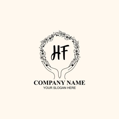 Çiçek El Yazısı Doğa ve El Elementleri ile Baş Logo HF