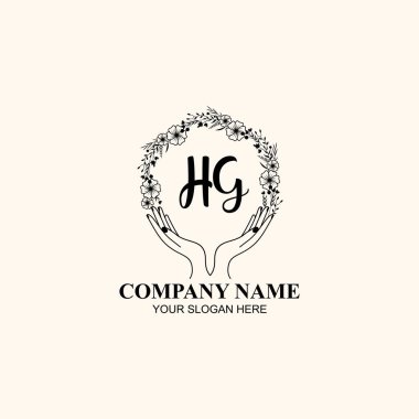 Çiçek El Yazısı Doğa ve El Elementleri ile Baş Logo HG