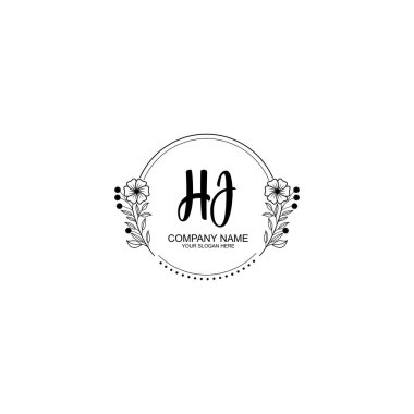 Minimalist El Çizimi HJ Çiçek ve El Elementleri ile İlk Logo