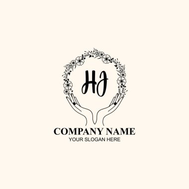 Çiçek El Yazısı Doğa ve El Elementleriyle Baş Logosu HJ