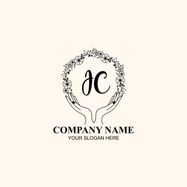 Çiçek El Yazısı Doğa ve El Elementleri ile Baş Logosu JC